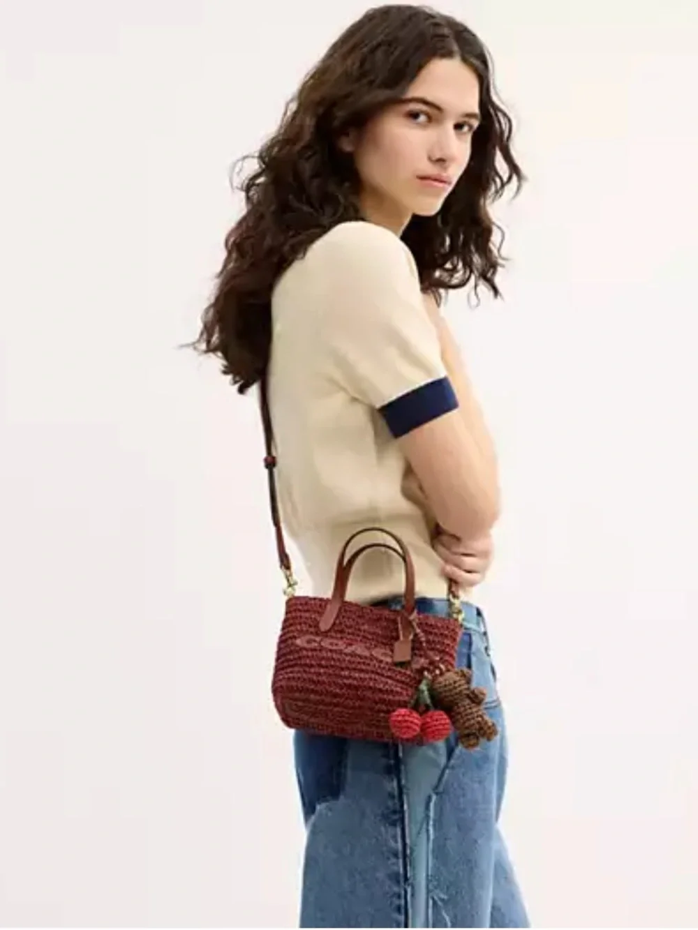 Coach Mini Straw Tote with Charms - Gold/Russet